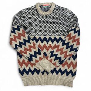 Vintage Wool Sweater Made in Hong Kong 80s Geometric Zig Zag Knit Retro Menswear